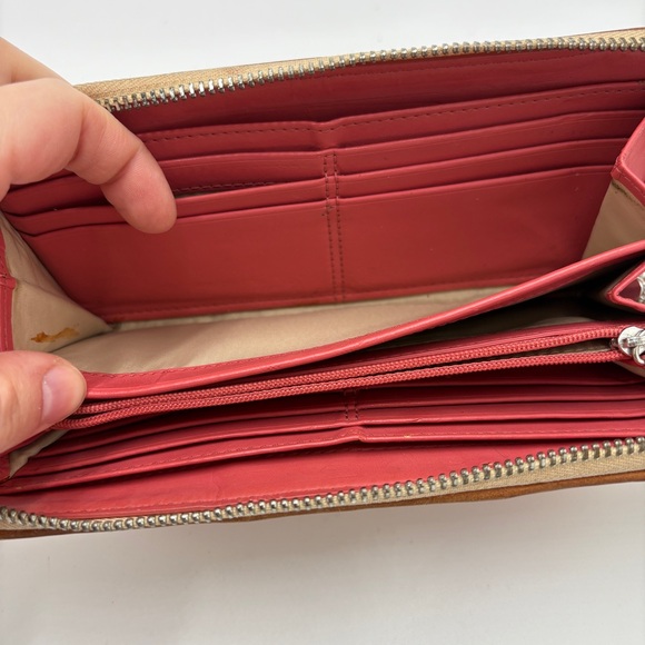 Vtg Y2K Coach Ashley Floral Watercolor Embroidered Zip Around Wallet Yellow Pink - Picture 6 of 8